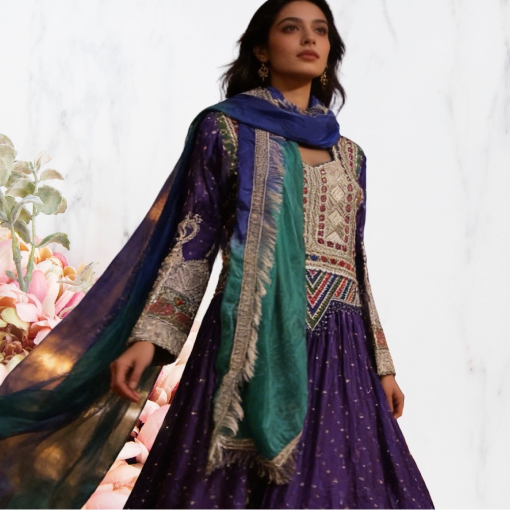 AFGHAN DRESS WITH BRAIDED BEADS AND EMBROIDERY~ HANDMADE! Approx Size 12